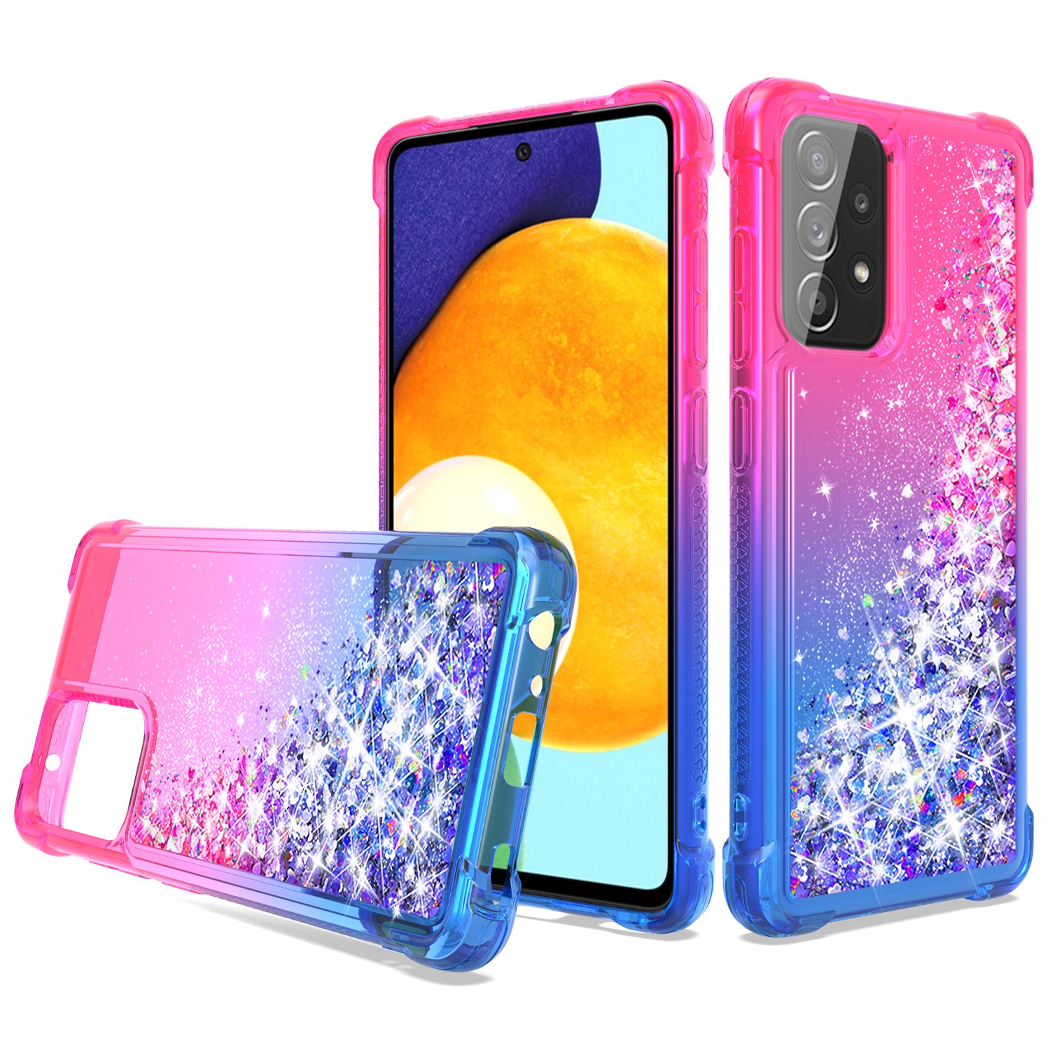 Shiny Flowing Glitter Liquid Bumper Case For Galaxy A52 5G In Pink